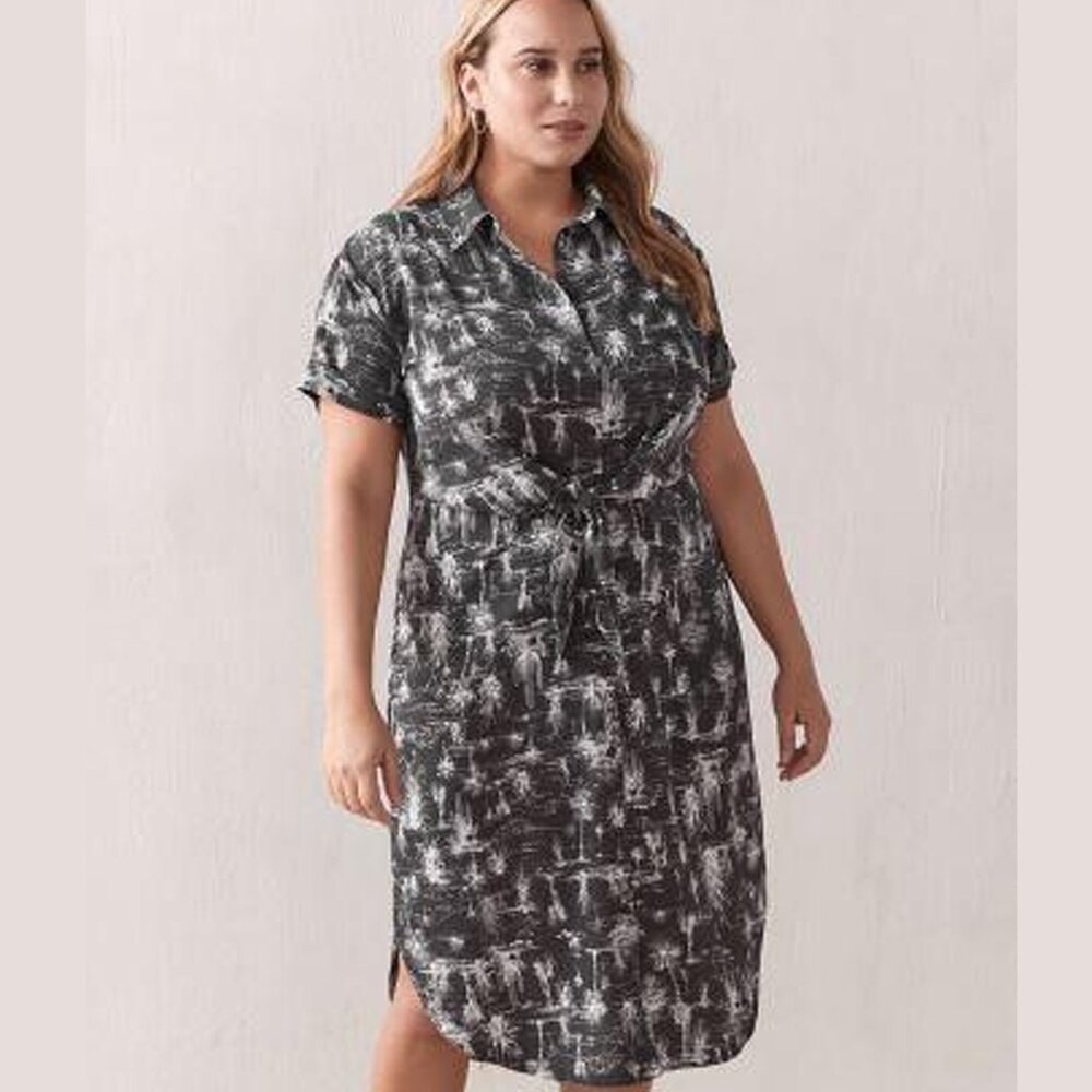 Addition Elle Button-down Shirt Dress with Tropical Desert Landscape Print, Plus